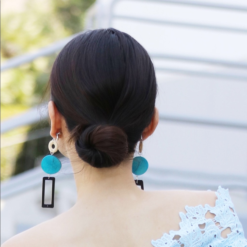 Clip on color-block wooden earrings